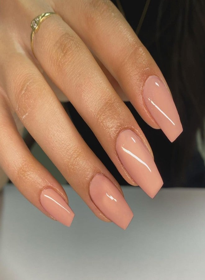 KXAMELIE Coral Pink Press on Nails Long Square, KXAMELIE Medium Coffin Nails Press ons Long Glue on Nails Natural Thick Fake Nails Acrylic Reusable 24 Solid Color for Women - Image 3